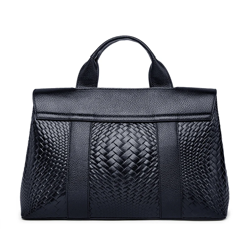 Genuine Leather Woven Top-Handle Flap Bag 2