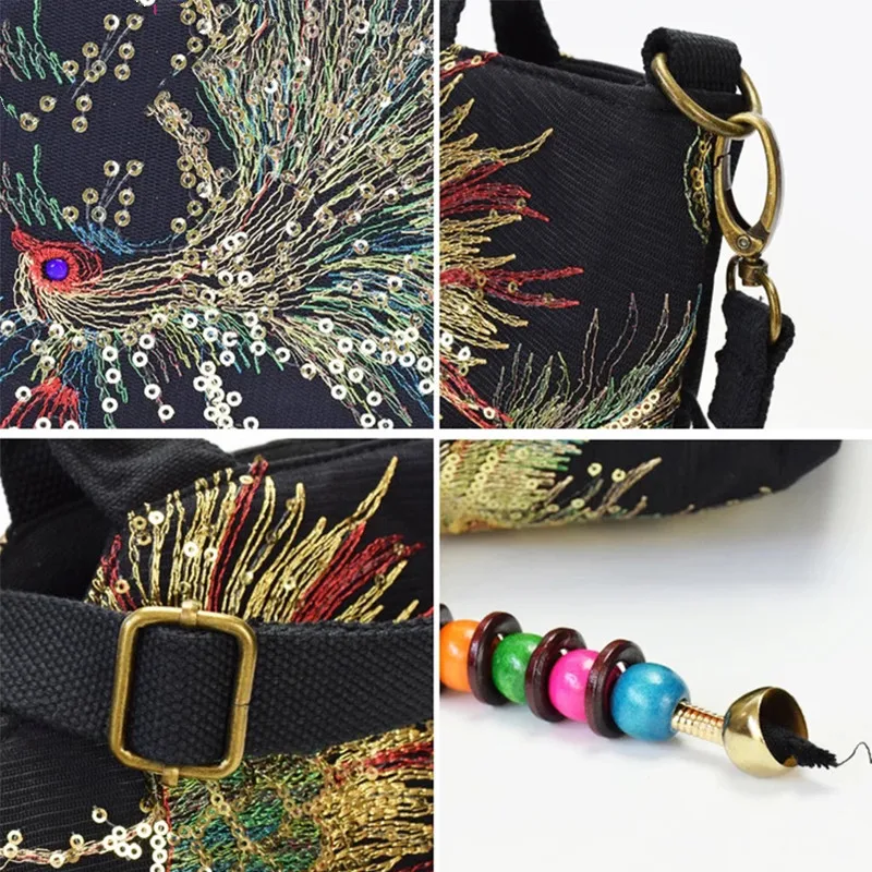 Canvas Beaded Peacock Handbag 3