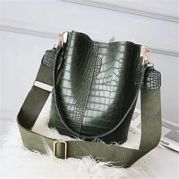 Vegan Leather Crocodile Print Bucket Bag 4