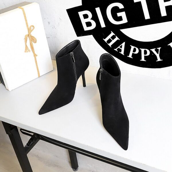 Vegan Leather & Suede Flock Fur High Heel Ankle Boots 4