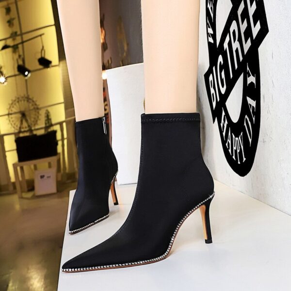 Crystal Embellished Vegan Suede Flock Fur High Heel Boots 1