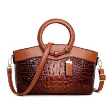 Crocodile Embossed Leather Tote Handbag 18