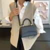 Vegan Leather Woven Handle Flap Bag 3