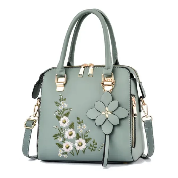 Vegan Leather Flower Embroidered Tote 8