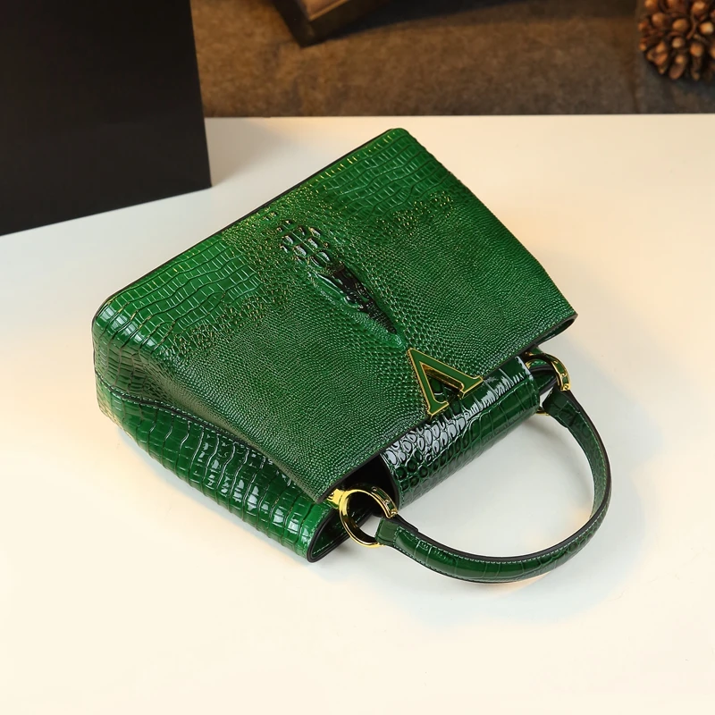 Genuine Leather Alligator Skin Embossed Top-Handle Bag 3