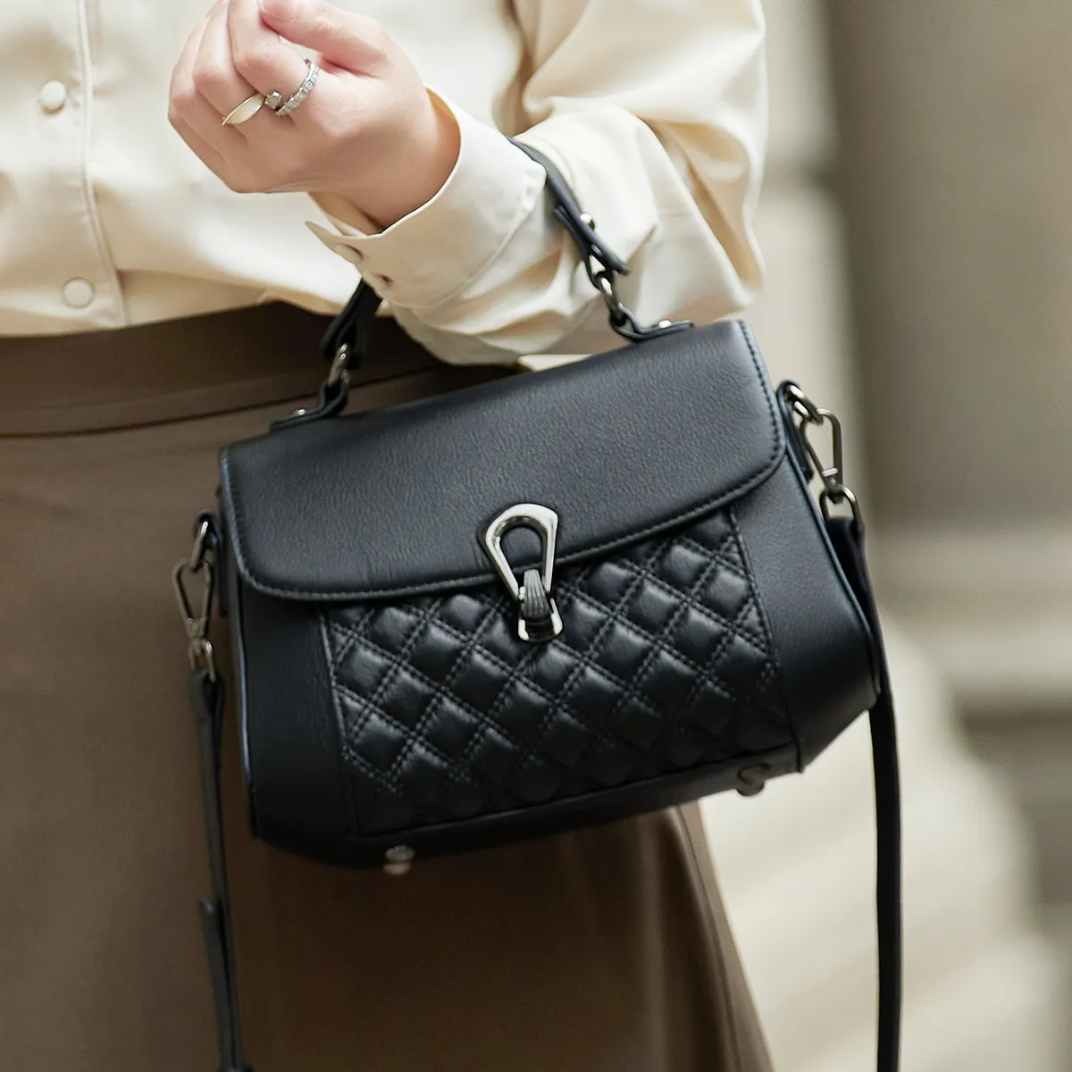 Genuine Leather Quilted Elegance Flap Bag 1