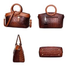 Crocodile Embossed Leather Tote Handbag 3