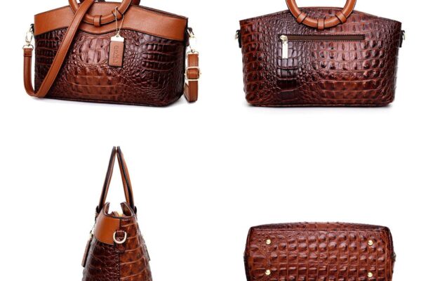 Crocodile Embossed Leather Tote Handbag 3
