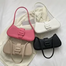 Vegan Leather Sleek Belted Crescent Baguette Bag 1