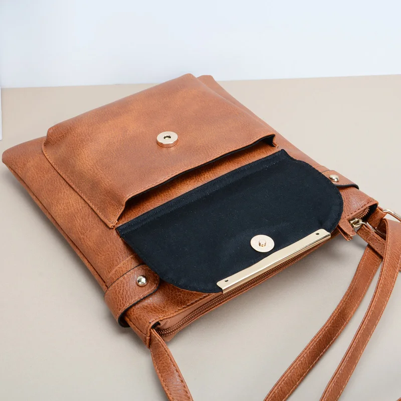 Vegan Leather Zipper & Flap Pocket Sling Bag 5