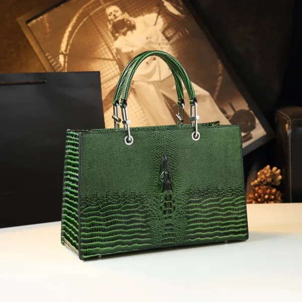 Genuine Leather Glossy Gator-Texture Tote 2