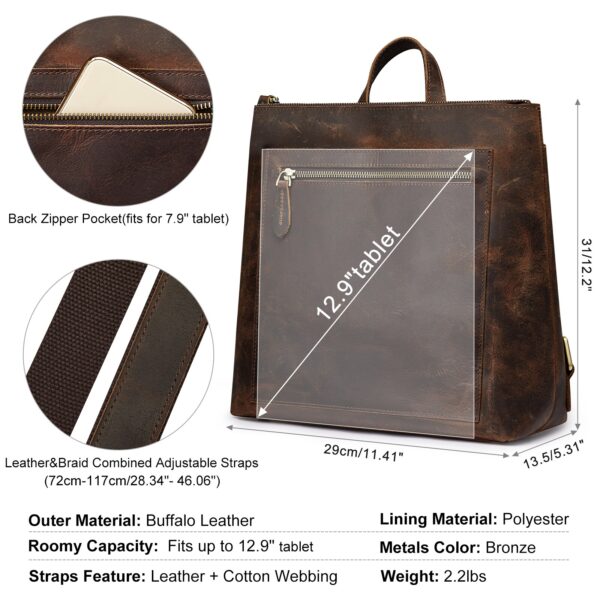 Genuine Leather Backpack Purse Vintage Schoolbag with Luggage Sleeve 3