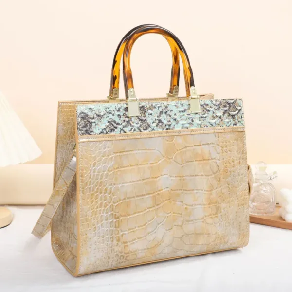 Genuine Leather Marble & Gator-Effect Tote 1