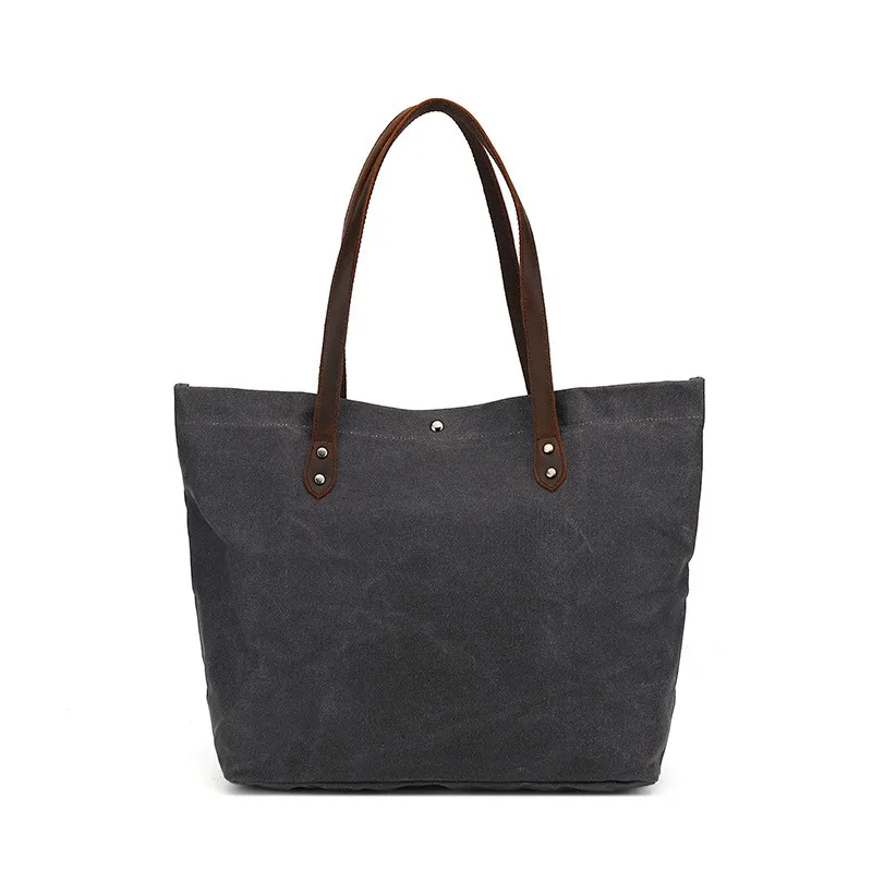 Canvas & Genuine Leather Flap Pocket Tote 4