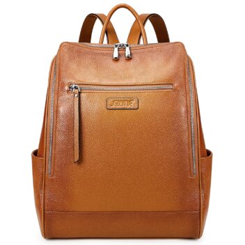 Genuine Leather Backpack Travel Rucksack with Luggage Strap 1
