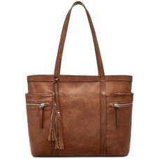 Vegan Leather Multi-Pocket Tote Bag with Tassel 2