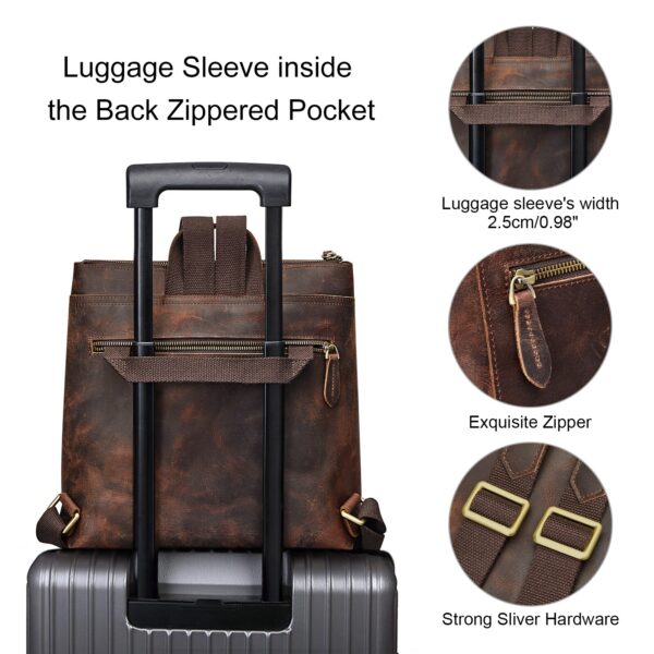 Genuine Leather Backpack Purse Vintage Schoolbag with Luggage Sleeve 4
