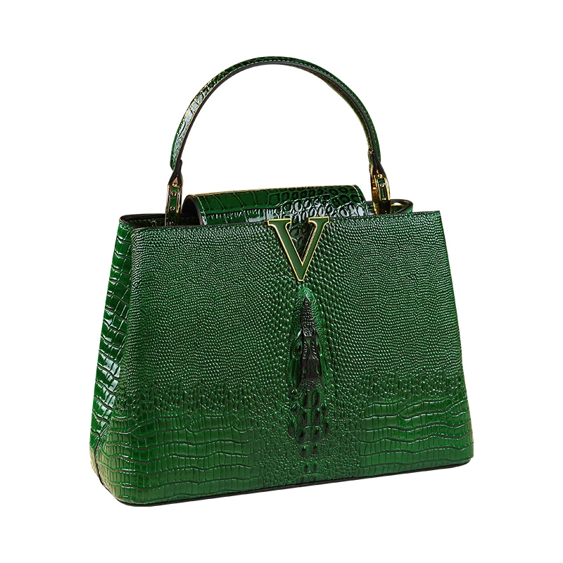 Genuine Leather Alligator Skin Embossed Top-Handle Bag 4