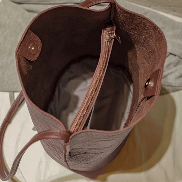 Vegan Leather Understated Style Bucket Bag 5