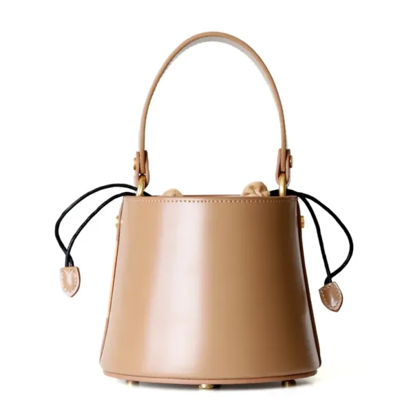 Genuine Leather Cylindra Drawstring Bucket Bag 1