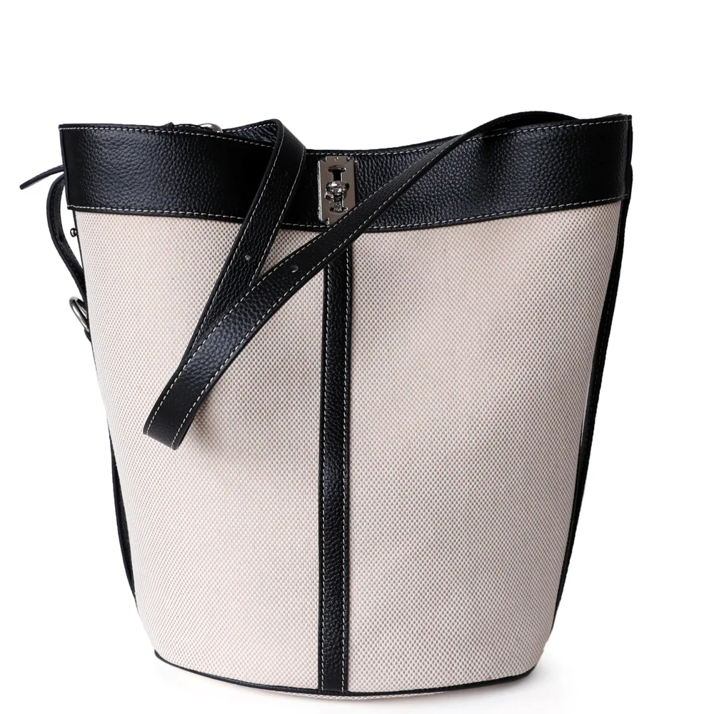 Canvas with Genuine Leather Trim Bucket Bag 6