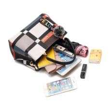 Vegan Leather Plaid Tote bag with Fur-Ball Keychain 5 Vegan Leather Plaid Tote bag with Fur-Ball Keychain 5