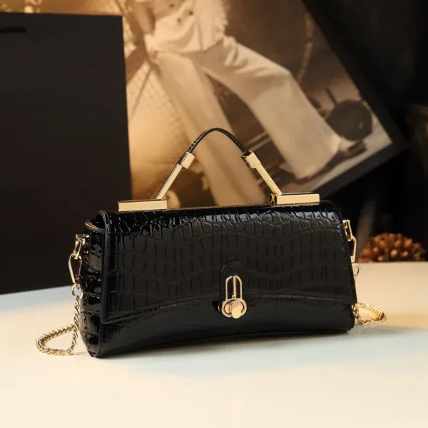 Genuine Leather Croco Jewel Flap Bag 2