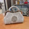 Genuine Leather Crystal Bloom Minaudière Shell Bag 1