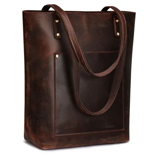Large Genuine Hand-Rubbed Leather Tote Bag 1