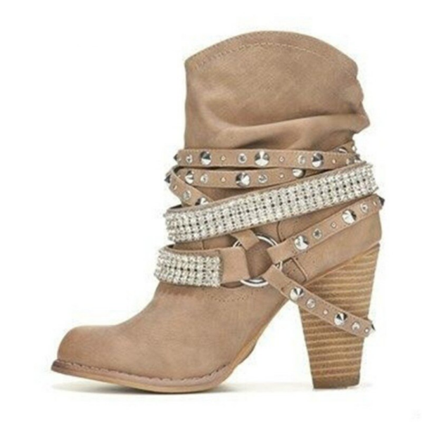 Suede Leather Buckle Ankle Boots - High Heeled Autumn/Winter Casual Boots for Women 3