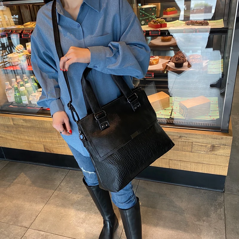 Genuine Leather Modernist Black Flap Bag 3