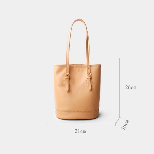 Genuine Leather Classic Commuter Bucket Bag 4