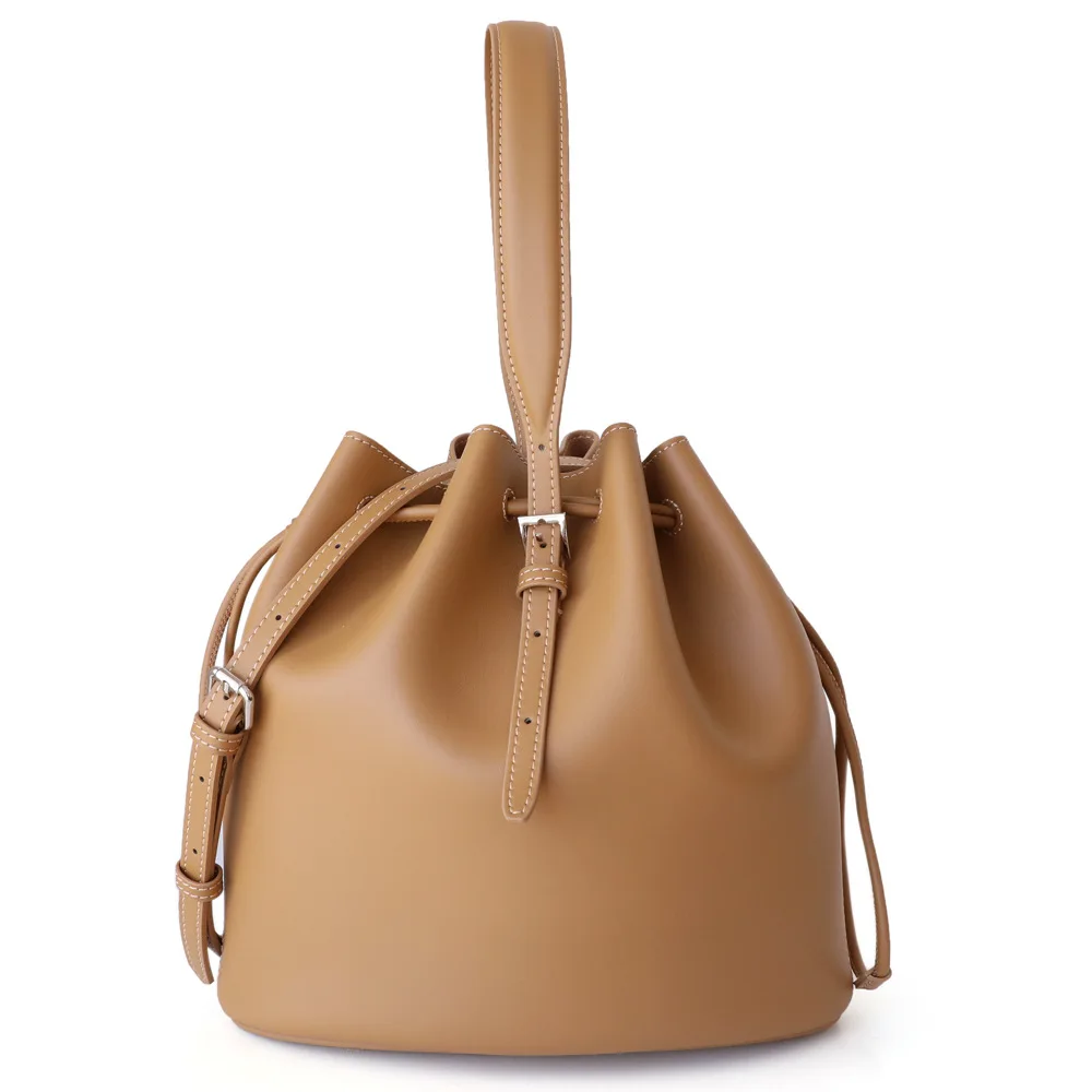 Genuine Leather Luxe Drawstring Bucket Bag 7