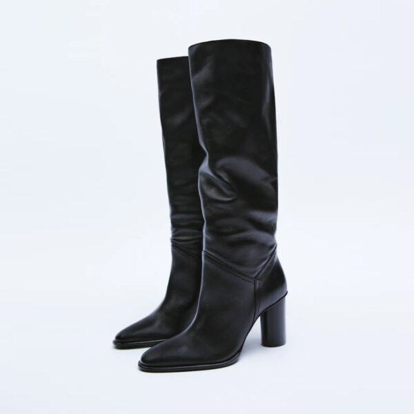 Genuine Leather Knee-high Pointed Toe High Heel Boots for Winter 3