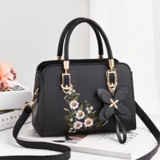 Vegan Leather Embroidered Flower Top-Handle Bag 1