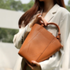 Genuine Leather Top-Handle Bucket Bag with Wrislet 2