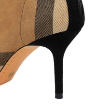 Plaid Patchwork Flock Leather Boots for Women - 8cm Heels, Pointed Toe, Lace-Up Design 6