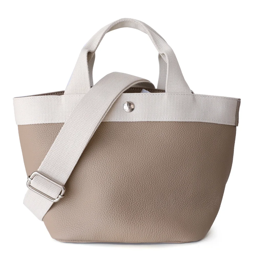 Genuine Leather Two Tone Bucket Tote 2