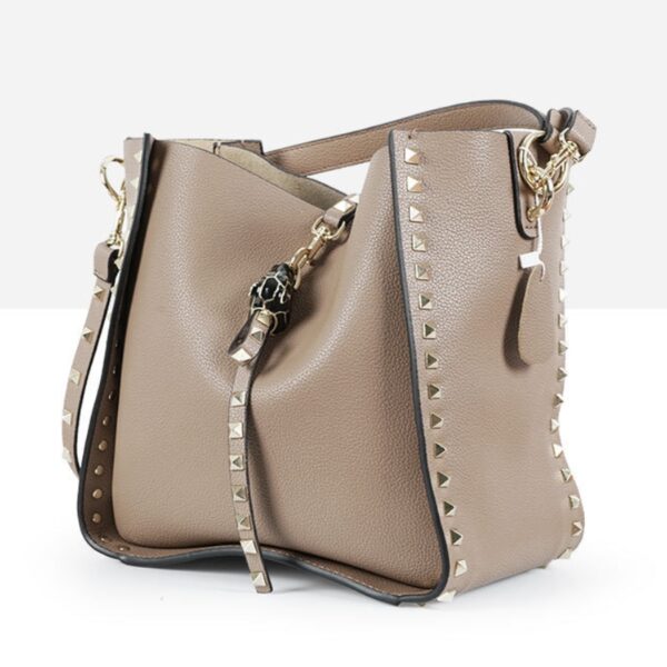 Luxurious Genuine Leather Rivet Bucket Bag for Women 3