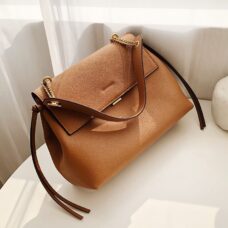 Genuine Leather Messenger Shoulder Bag for Women with Chain Handle 2