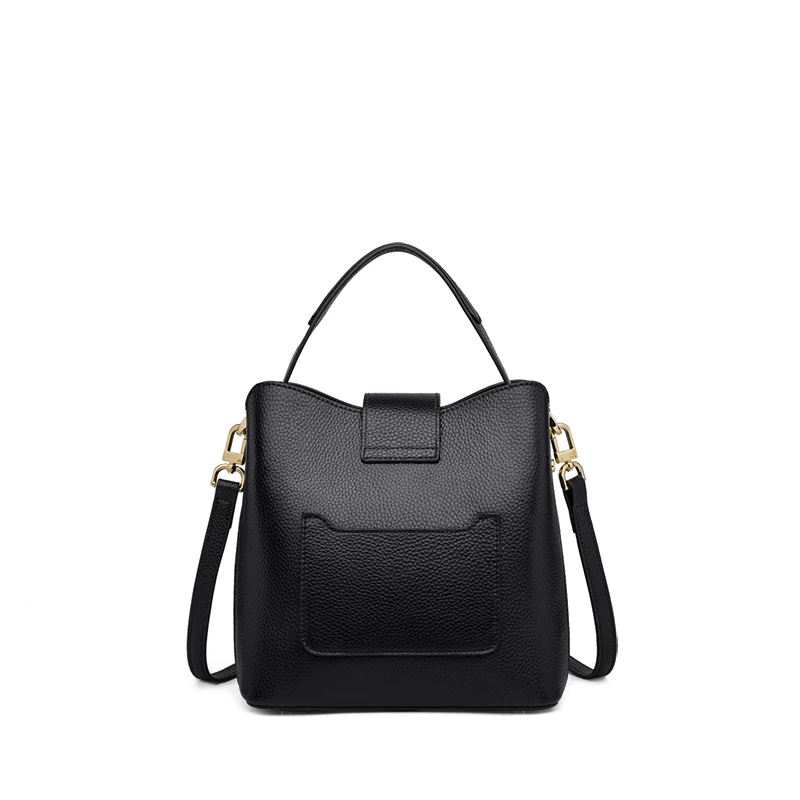 Genuine Leather Multi-Pocket Bucket Bag 2