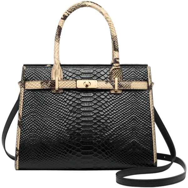 Genuine Leather Snake Skin Embellished Tote 2