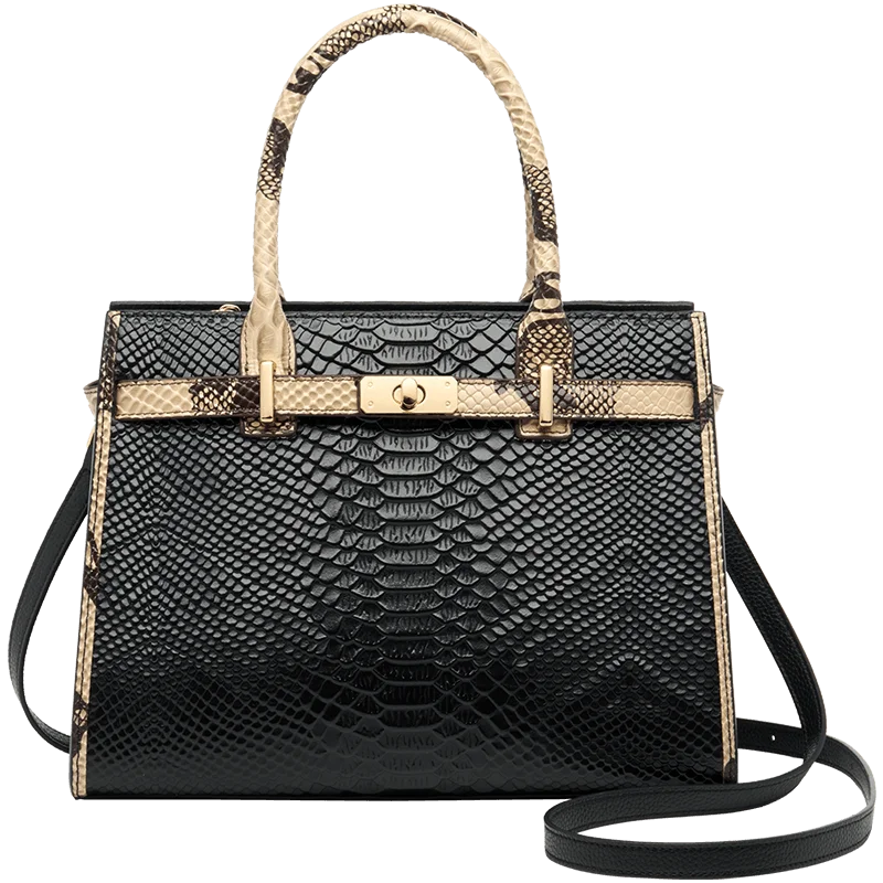 Genuine Leather Snake Skin Embellished Tote 2