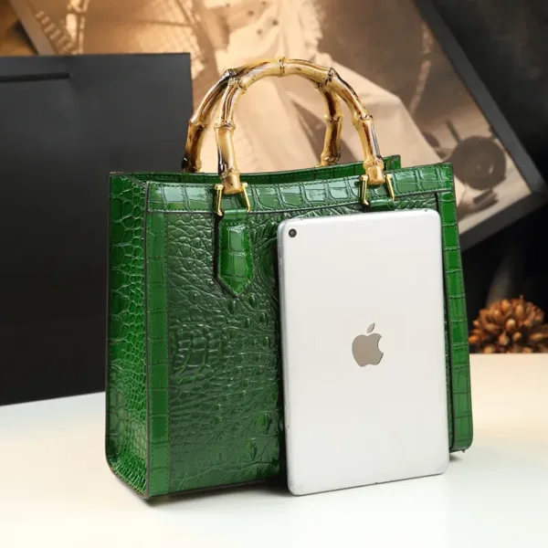 Genuine Leather Croc-Embossed Top-Handle Bag 4