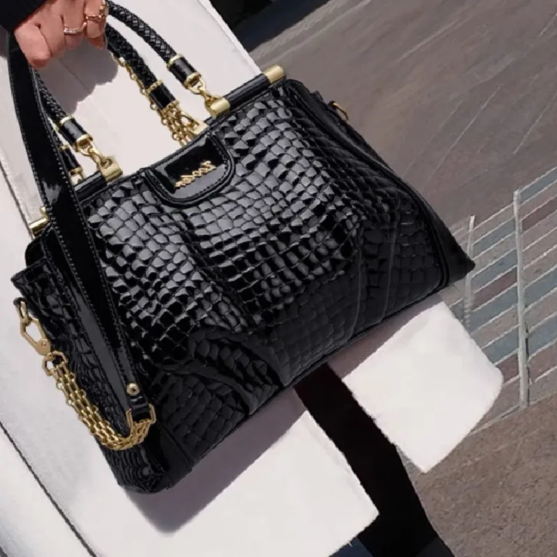 Genuine Leather Alligator Skin Embossed Tote 3