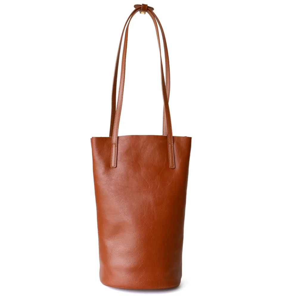Genuine Leather Large Commuter Bucket Tote 8