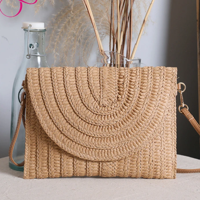 Straw Vibrant Knit Envelope Bag 4