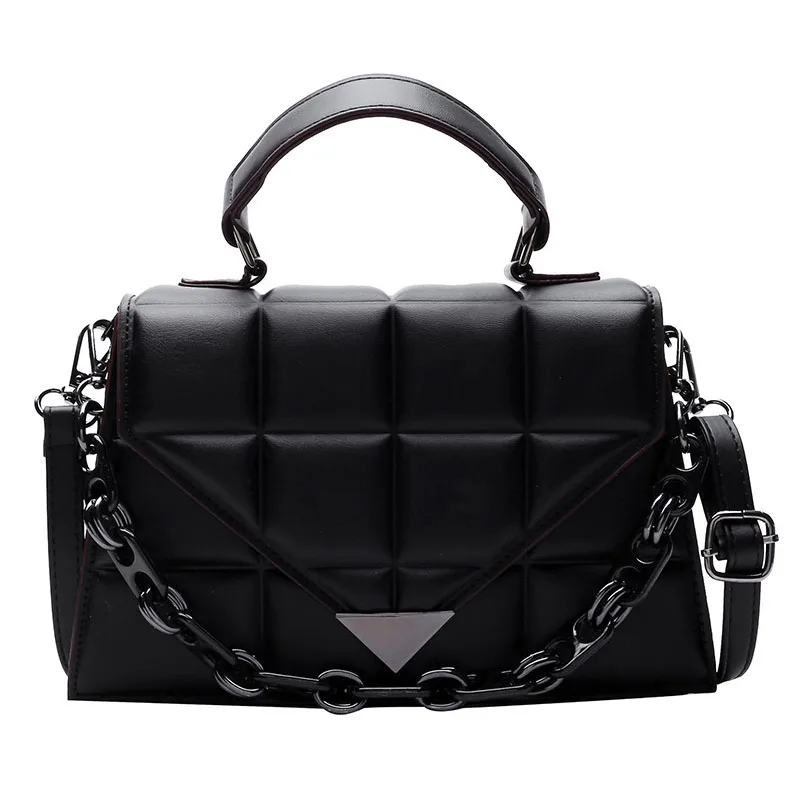 Vegan Leather Quilted Handbag with Bold Chain Strap 4