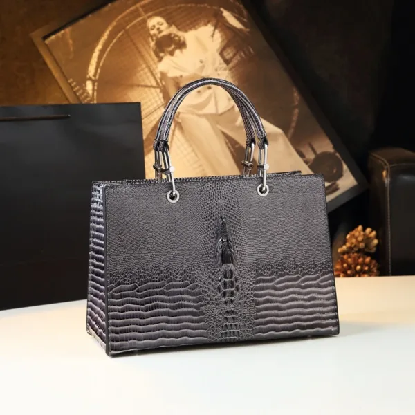 Genuine Leather Glossy Gator-Texture Tote 1