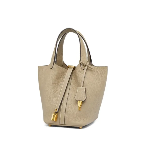 Genuine Leather Bucket Bag with 18k Gold Lock 8